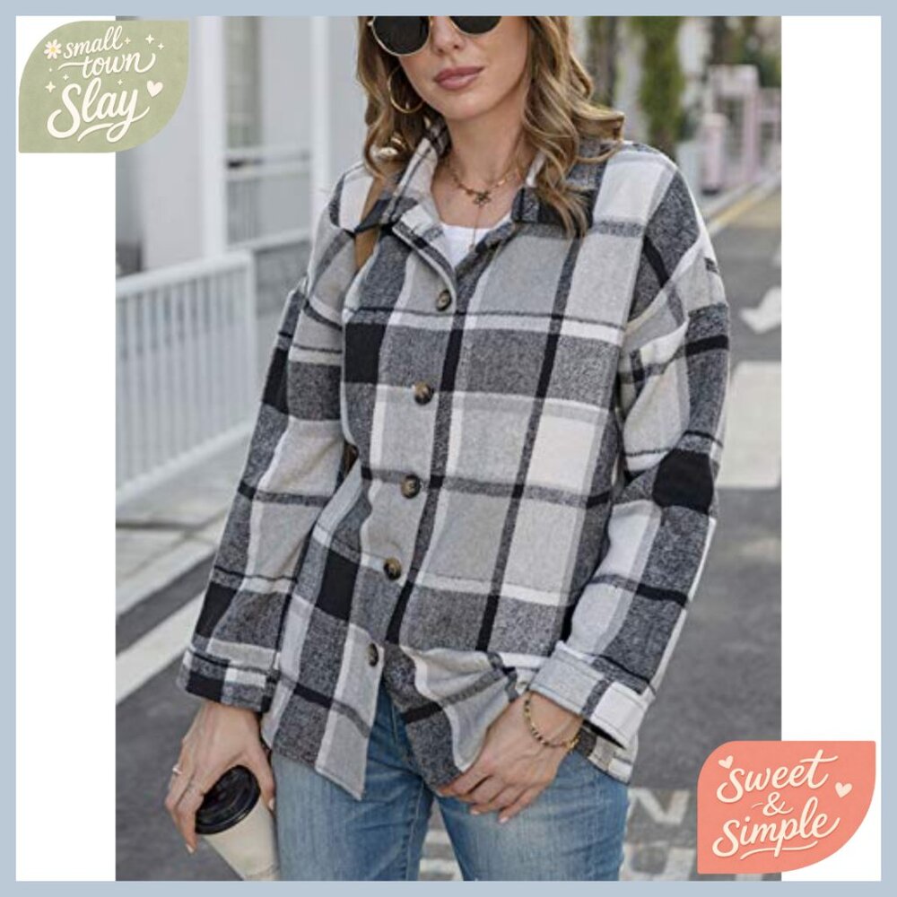 Oversized Flannel Shacket Button Down Casual Jack… - image 2